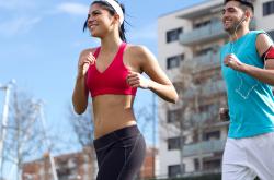 two people running