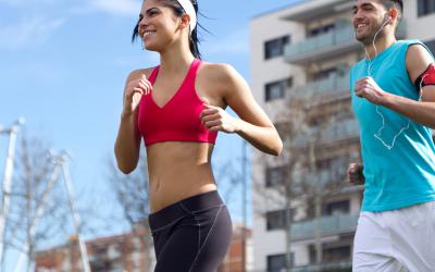 two people running